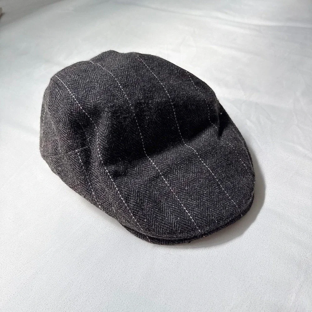 Pinstripe Newsboy Cap  Y2K black wool blend newsboy cap